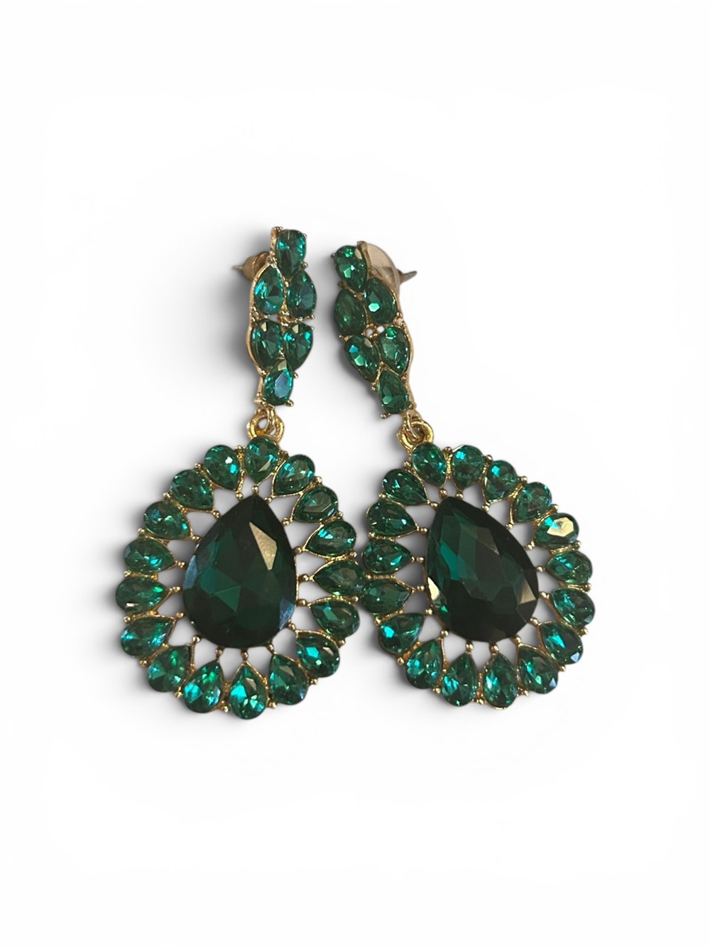 Emerald Teardrop Crystal Drop Earrings
